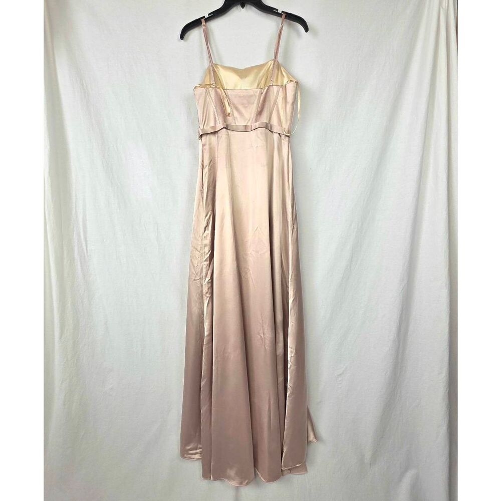 Revelry Satin Champagne Maxi Dress Slit Size 4